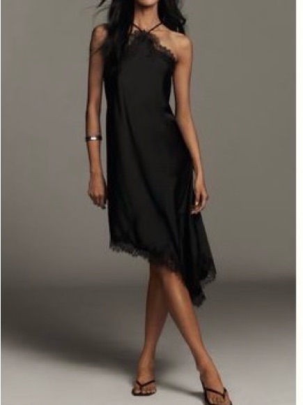 Nwt Anthropologie Asymmetric Halter Lace Midi Dress Size M